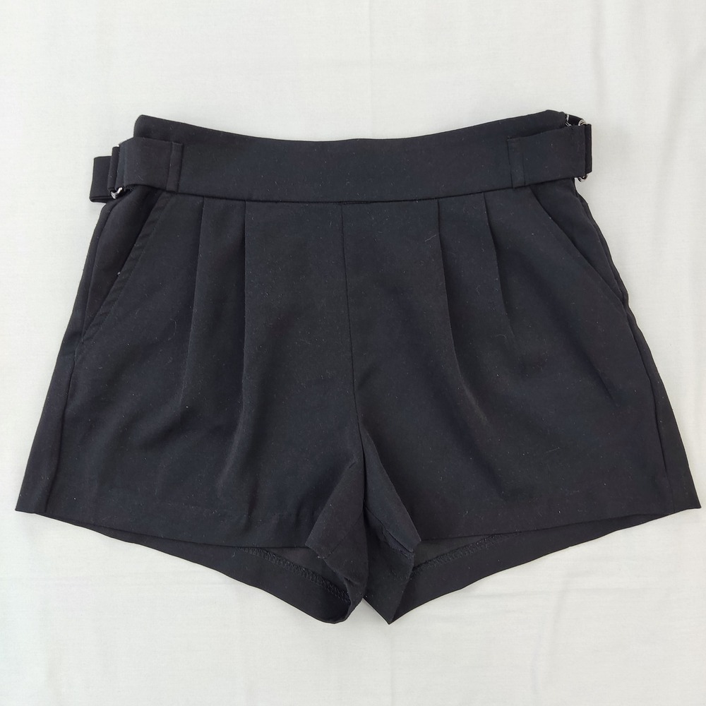 A'Gaci Shorts Womens Small Black Dress Shorts‎ High Waist Pleated Side Buckle